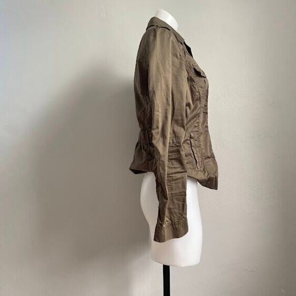 Gerard Darel Womens Sz 40 Button Down Jacket Army Green Cotton Silk Blend Pocket - Picture 3 of 7